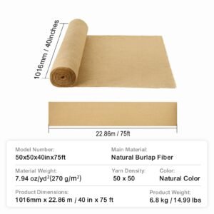 burlap fabric roll, 40' x 75 ft & 50 x 50 high density wide natural burlap fabric rolls, jute fabric burlap tree wrap roll, for decor, crafts, wedding, gardening, plant & tree winter covering