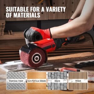 burnishing polishing machine, 1200w 6 variable speed surface conditioning tool, handheld electric metal burnishing machine with 4 fiber polishing wheels for stainless steel, non ferrous metals