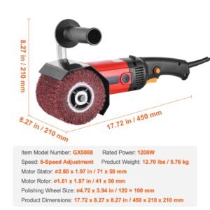 burnishing polishing machine, 1200w 6 variable speed surface conditioning tool, handheld electric metal burnishing machine with 4 fiber polishing wheels for stainless steel, non ferrous metals