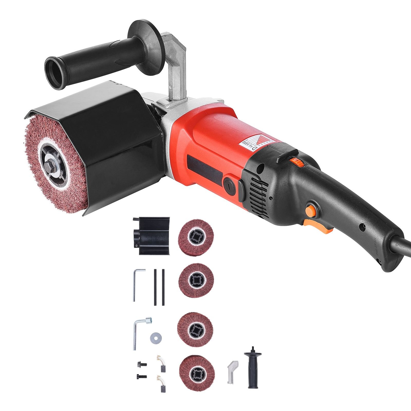 burnishing polishing machine, 1200w 6 variable speed surface conditioning tool, handheld electric metal burnishing machine with 4 fiber polishing wheels for stainless steel, non ferrous metals