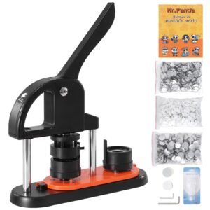 Button Maker, 1.25 inch/32mm Pin Maker with 500pcs Button Parts, Ergonomic Arc Handle Punch Press Kit, Button Maker Machine with Panda Magic Book, For Children DIY Gifts and Christmas
