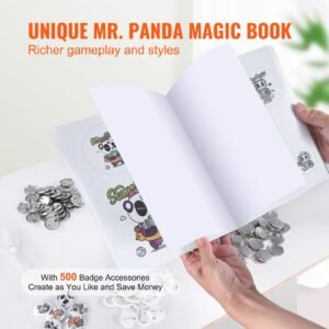 button maker, 1.25 inch/32mm pin maker with 500pcs button parts, ergonomic arc handle punch press kit, button maker machine with panda magic book, for children diy gifts and christmas