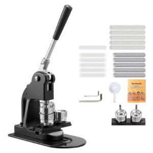 Button Maker Machine, 1.25 in, Pin Maker Machine with 500pcs Button Parts, Circle Cutter, Hex Wrenches and Magic Book, Ergonomic Handle, for DIY Badges, Personalized Pins and Key Chains, Black