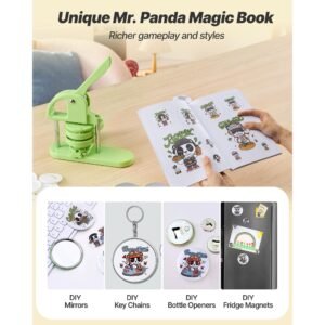 button maker machine, 1.26/2.28 inch 2 in 1, plastic pin maker with 200 pcs button parts, circle cutter and magic book, reinforced ergonomic handle, for diy badges, personalized pins, green