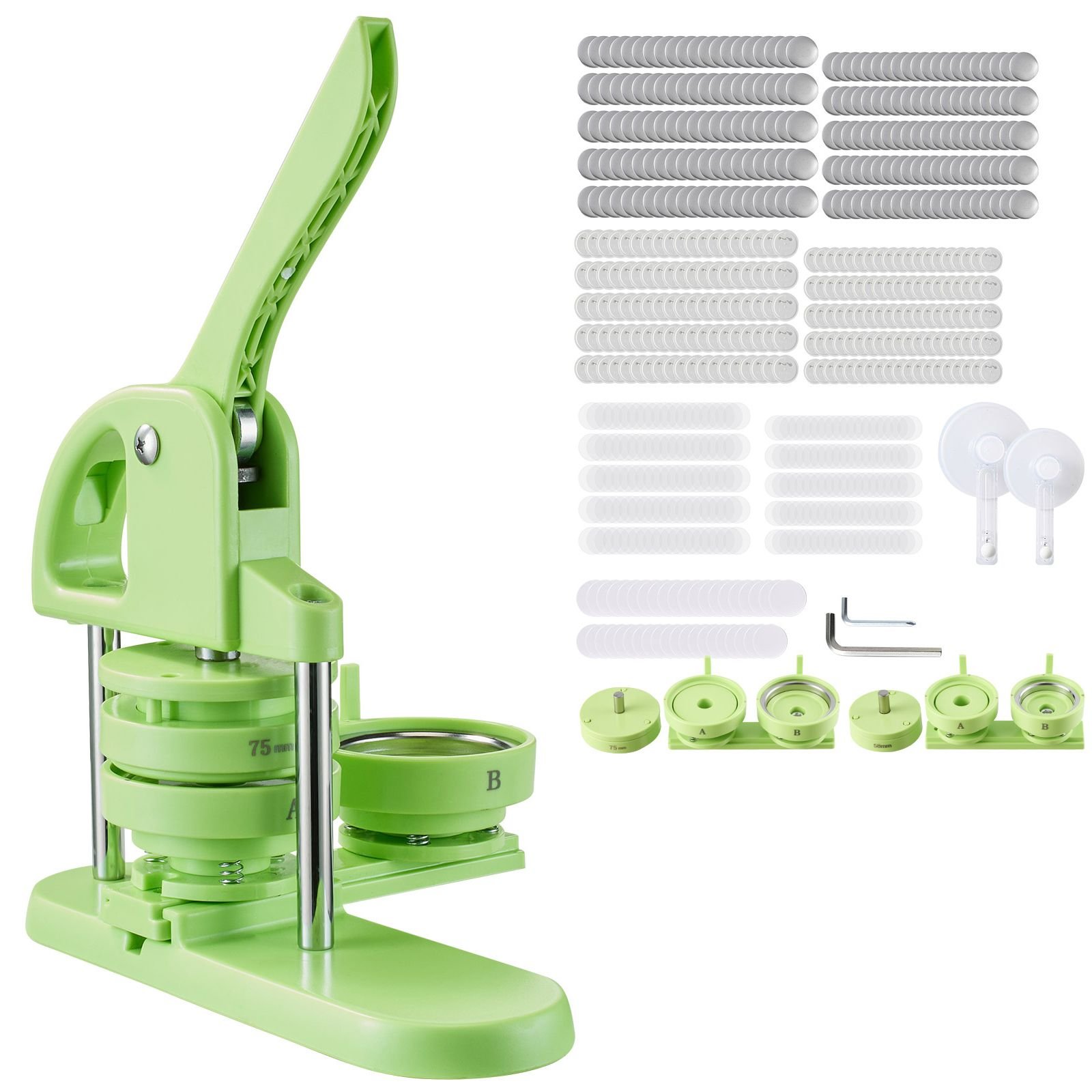 button maker machine, 1.26/2.28 inch 2 in 1, plastic pin maker with 200 pcs button parts, circle cutter and magic book, reinforced ergonomic handle, for diy badges, personalized pins, green