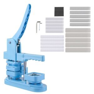 Button Maker Machine, 1.97 x 1.97 in Square, Plastic Pin Maker with Tinplate Front Shells, Plastic Back Covers, Magnetic Backings and Transparent Films, Ergonomic Handle, for DIY Badges, Blue