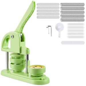 Button Maker Machine, 2.28 in, Plastic Pin Maker with 100pcs Button Parts, Circle Cutter and Hex Wrenches, Reinforced Ergonomic Handle, for DIY Badges, Personalized Pins and Key Chains, Green