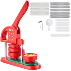 Button Maker Machine, 2.28 in, Plastic Pin Maker with 100pcs Button Parts, Circle Cutter and Hex Wrenches, Reinforced Ergonomic Handle, for DIY Badges, Personalized Pins and Key Chains, Red
