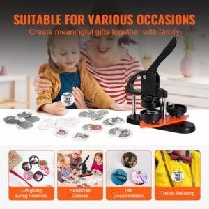 button maker machine, 2.28 inch/58mm pin maker with 100pcs button parts, ergonomic arc handle punch press kit, button maker with panda magic book, for children diy gifts and christmas
