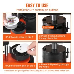 button maker machine, 2.28 inch/58mm pin maker with 100pcs button parts, ergonomic arc handle punch press kit, button maker with panda magic book, for children diy gifts and christmas