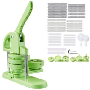 Button Maker Machine, 2.28/2.95 inch 2-in-1, Plastic Pin Maker with 200 pcs Button Parts, Circle Cutter and Magic Book, Reinforced Ergonomic Handle, for DIY Badges, Personalized Pins, Green