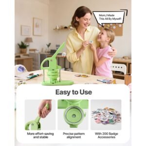button maker machine, 2.28/2.95 inch 2 in 1, plastic pin maker with 200 pcs button parts, circle cutter and magic book, reinforced ergonomic handle, for diy badges, personalized pins, green