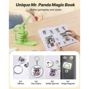 button maker machine, 2.95 in, plastic pin maker with 100pcs button parts, circle cutter and magic book, reinforced ergonomic handle, for diy badges, personalized pins and key chains, green