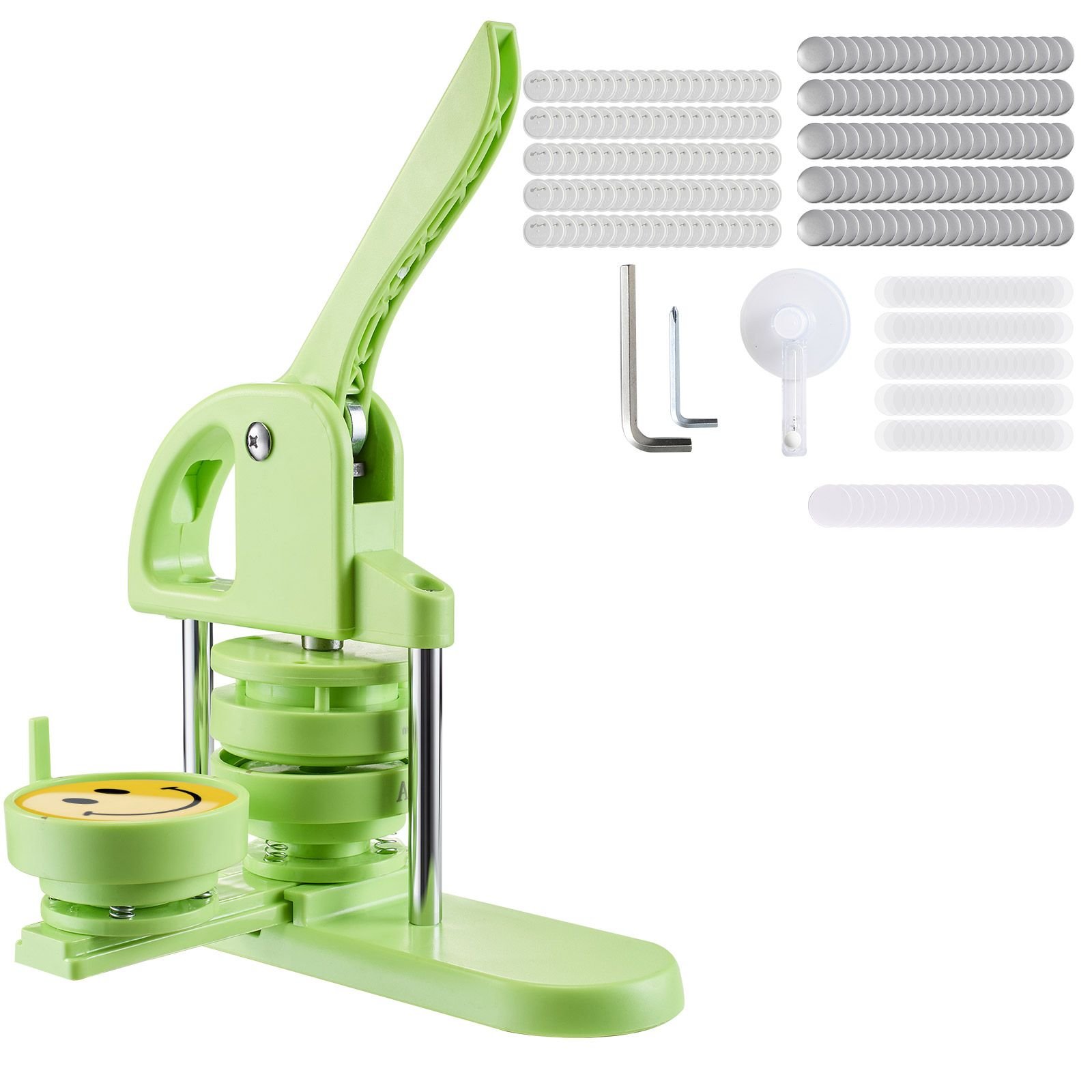 button maker machine, 2.95 in, plastic pin maker with 100pcs button parts, circle cutter and magic book, reinforced ergonomic handle, for diy badges, personalized pins and key chains, green