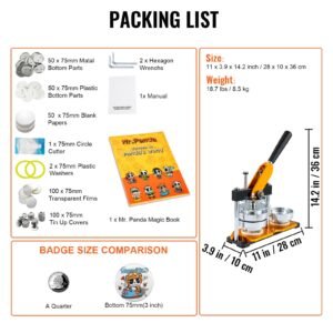 button maker machine, 75 mm (3 inch) badge punch press kit, children diy gifts pin maker, button making supplies with 100pcs button parts & circle cutter & magic book