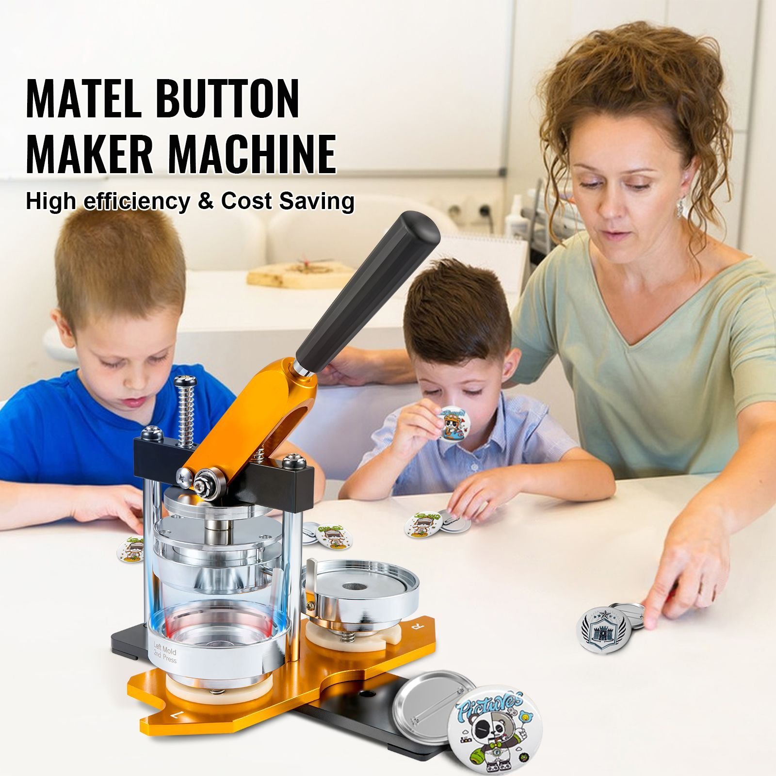 button maker machine, 75 mm (3 inch) badge punch press kit, children diy gifts pin maker, button making supplies with 100pcs button parts & circle cutter & magic book
