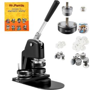 Button Maker Machine, Multiple Sizes 1+2.25 Inch Badge Punch Press Kit, Children DIY Gifts Pin Maker, Button Making Supplies with 500pcs Button Parts & Circle Cutter & Magic Book