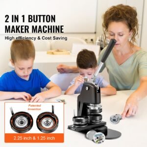 button maker machine, multiple sizes 1.25+2.25 inch badge punch press kit, children diy gifts pin maker, button making supplies with 500pcs button parts & circle cutter & magic book