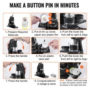 button maker machine, multiple sizes 1.25+2.25 inch badge punch press kit, children diy gifts pin maker, button making supplies with 500pcs button parts & circle cutter & magic book