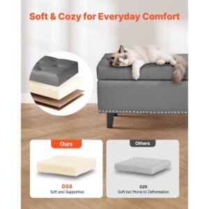 button tufted storage ottoman bench, pu leather bench with storage and solid wood legs, modern shoe benches seat for entryway, upholstered end of bed benches for living room, dining room, gray