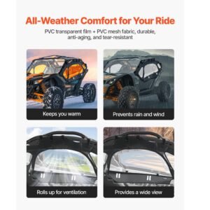 cab enclosure upper doors, compatible with can am maverick x3 2 seater 2017 2025, soft upper doors, windproof upgraded zipper utv soft side window kit, work with side mirrors and windshields