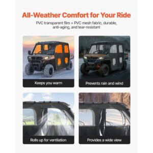 cab enclosure upper doors, compatible with cfmoto uforce 1000 xl 2022 2024, soft upper doors, windproof waterproof upgraded zipper utv soft side window kit, fit with side mirrors and windshields