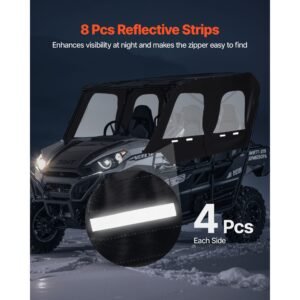 cab enclosure upper doors, compatible with kawasaki teryx4 2012 2022, soft upper doors, windproof & waterproof upgraded zipper utv soft side window kit, work with roof and partial windshields