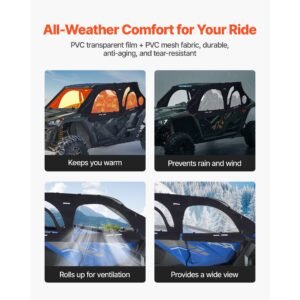 cab enclosure upper doors, compatible with polaris rzr pro 2020 2024/polaris rzr turbo2022 2024, soft upper doors, upgraded zipper utv soft side window kit, fit with side mirrors and windshields