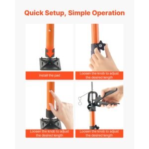 cabinet jack support pole, 8 pack, 45.7 114.2 inch steel telescopic quick support rod, adjustable 3rd hand system up to 154 lbs capacity for installing cabinets, lifting drywall, cargo bars