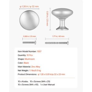 cabinet knobs, 25 pack, 1.1 inch zinc alloy drawer pulls & door handles, mushroom kitchen dresser solid knobs, cupboard hardware with screws for bathroom closet cabinets drawers, nickel color