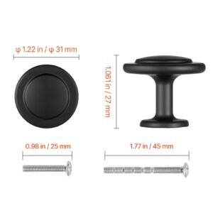 cabinet knobs, 30 pack, 1.22 inch black zinc alloy drawer pulls & door handles, mushroom kitchen solid knobs dresser handles, cupboard hardware with screws for bathroom closet cabinets drawers