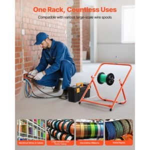 cable caddy, heavy duty steel frame, spool holder for electrical wires, portable wire dispenser for up to 20 in diameter spools, 100 lbs capacity for cable reels, electrical industrial retail