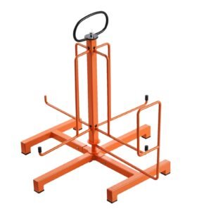 cable dispenser, floor or stud mounted, wire spool rack, portable wire rack dispenser with anti slip metal handle for wiring transport, swivel eyelet, for electrical, industrial and retail use