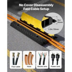 cable protector ramp, 22,000 lbs/axle capacity, 2 channel heavy duty rubber cord hose wire cover, 2.2 x 2 in channel, traffic speed bump with flip open top cover, for indoor outdoor, 1 pack