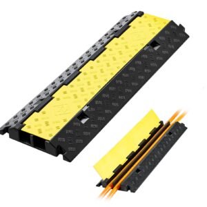 cable protector ramp, 22,000 lbs/axle capacity, 2 channel heavy duty rubber cord hose wire cover, 2.2 x 2 in channel, traffic speed bump with flip open top cover, for indoor outdoor, 1 pack
