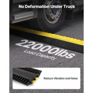 cable protector ramp, 22,000 lbs/axle capacity, 2 channel heavy duty rubber cord hose wire cover, 4 x 3 in channel, traffic speed bump with flip open top cover, for indoor outdoor use, 1 pack