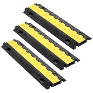 cable protector ramp, 22,000 lbs/axle capacity, 2 channel heavy duty tpu cord hose wire cover, 1.2 x 1.1 in channel, traffic speed bump with flip open top cover, for indoor outdoor use, 3 pack