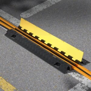 cable protector ramp, 22,000 lbs/axle capacity, 2 channel heavy duty tpu cord hose wire cover, 1.2 x 1.1 in channel, traffic speed bump with flip open top cover, for indoor outdoor use, 3 pack