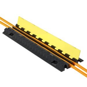 cable protector ramp, 22,000 lbs/axle capacity, 2 channel heavy duty tpu cord hose wire cover, 1.2 x 1.1 in channel, traffic speed bump with flip open top cover, for indoor outdoor use, 3 pack