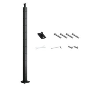 Cable Railing Post, 36x1x2 Inch Corner Railing Post, with L-Shaped Pre-Drilled Holes, Stainless Steel Cable Rail Post with Horizontal and Curved Bracket, 1-Pack, Black, 1JZLGZXHS914IVCFL001V0