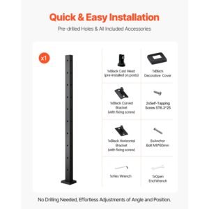 cable railing post, 36x1x2 inch corner railing post, with l shaped pre drilled holes, stainless steel cable rail post with horizontal and curved bracket, 1 pack, black, 1jzlgzxhs914ivcfl001v0