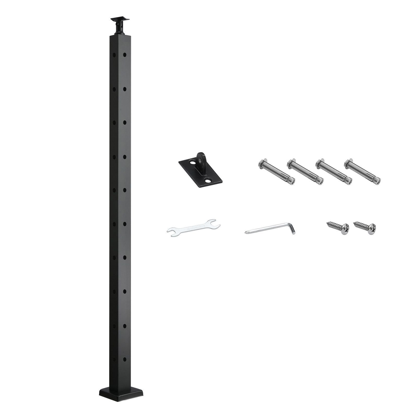 cable railing post, 36x1x2 inch corner railing post, with l shaped pre drilled holes, stainless steel cable rail post with horizontal and curved bracket, 1 pack, black, 1jzlgzxhs914ivcfl001v0