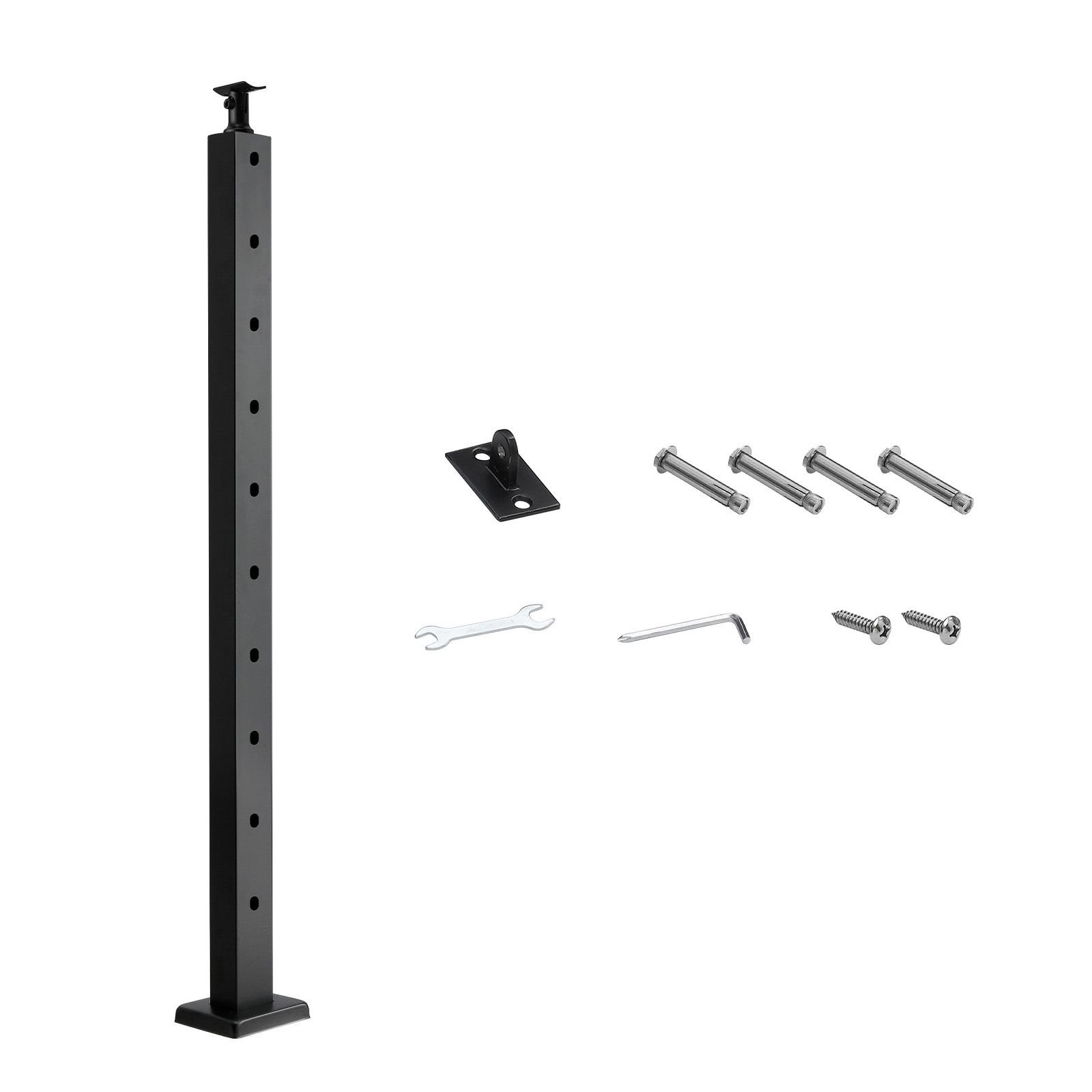 cable railing post, 36x1x2 inch stair railing post, with pre drilled 30° angled holes, stainless steel cable rail post with horizontal and curved bracket, 1 pack, black, 1jzlgzxhs91402os1001v0
