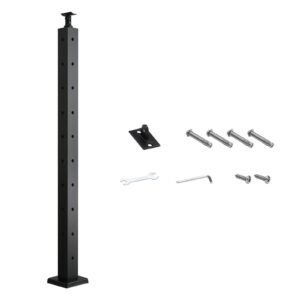 Cable Railing Post, 36x2x2 Inch Corner Railing Post, with L-Shaped Pre-Drilled Holes, Stainless Steel Cable Rail Post with Horizontal and Curved Bracket, 1-Pack, Black, 1JZLGZXHS914ZPBNY001V0