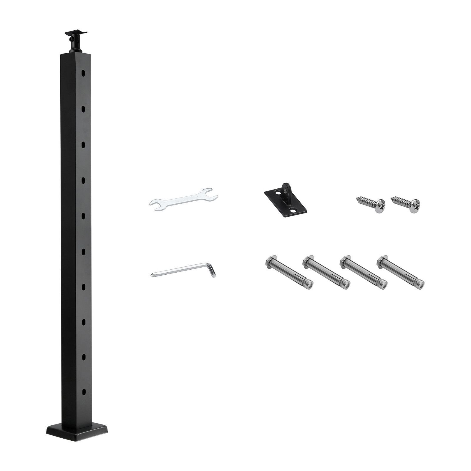 cable railing post, 36x2x2 inch stair railing post, with pre drilled 30° angled holes, stainless steel cable rail post with horizontal and curved bracket, 1 pack, black, 1jzlgzxhs914yivis001v0