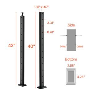 cable railing post, 42x1x2 inch level deck stair posts, 1 pack stainless steel cable handrail post, pre drilled pickets with mounting bracket stair railing kit, black, 1jzlgzxhs1063ggtd001v0