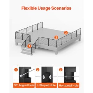 cable railing post, 42x1x2 inch level deck stair posts, 1 pack stainless steel cable handrail post, pre drilled pickets with mounting bracket stair railing kit, black, 1jzlgzxhs1063ggtd001v0