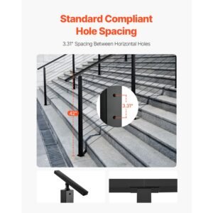 cable railing post, 42x1x2 inch stair railing post, with pre drilled 30° angled holes, stainless steel cable rail post with horizontal and curved bracket, 1 pack, black, 1jzlgzxhs106vra3x001v0