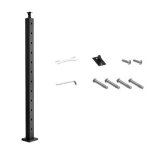 cable railing post, 42x1x2 inch stair railing post, with pre drilled 30° angled holes, stainless steel cable rail post with horizontal and curved bracket, 1 pack, black, 1jzlgzxhs106vra3x001v0