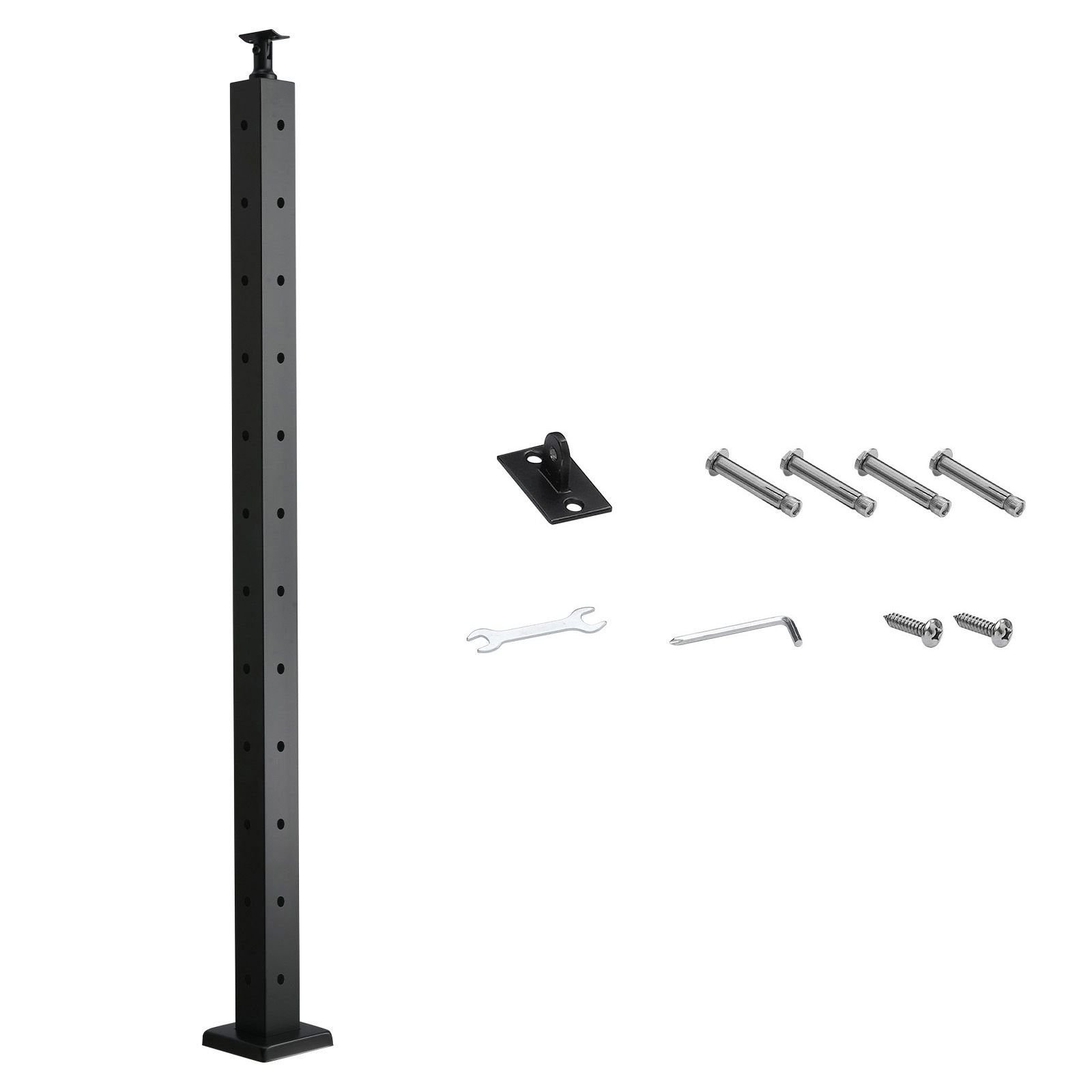 cable railing post, 42x2x2 inch corner railing post, with l shaped pre drilled holes, stainless steel cable rail post with horizontal and curved bracket, 1 pack, black, 1jzlgzxhs1065s1ew001v0